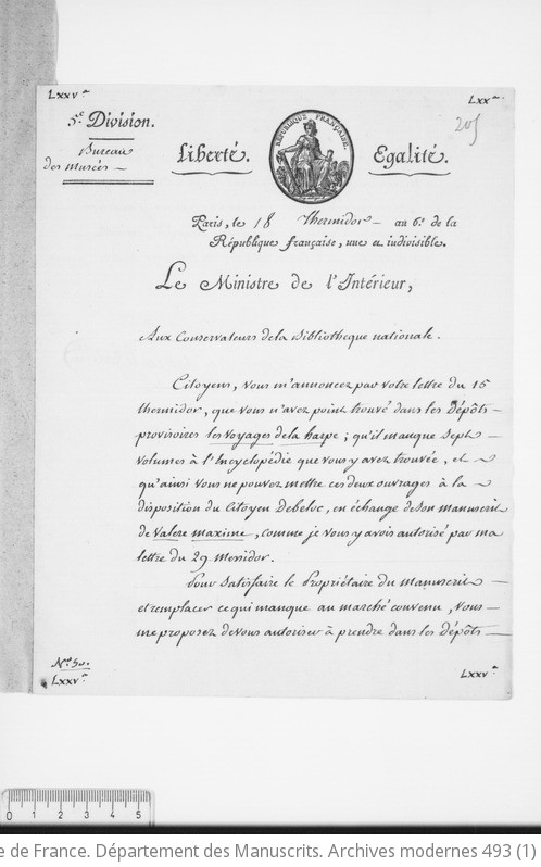 Archives Modernes. DÉPARTEMENT DES MANUSCRITS. Manuscrits Envoyés Des ...