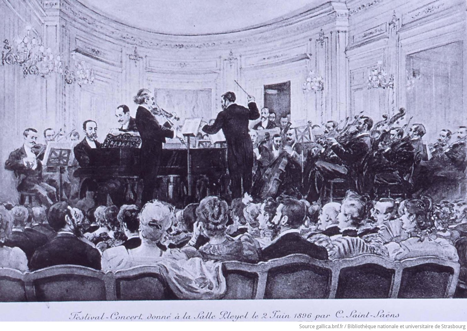Camille Saint-Saëns : [Avec Pablo de Sarasate et Paul Taffanel, lors de son Festival-concert donné à la salle Pleyel le 2 juin 1896, à l'occasion du cinquantenaire de son premier concert dans cette même salle en 1846]