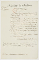 Lettre du ministre de l'Intérieur à Dacier, lui demandant de prêter au sculpteur Marin l'armure dite de Sully (Paris, 24 juillet 1816 ).