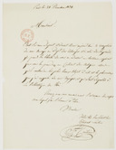 Lettre de Frédéric Cailliaud à Raoul Rochette , lui proposant son ouvrage (Paris, 21 décembre 1831 ). P.J. Reçus pour le paiement des livraisons de l'ouvrage (1832).