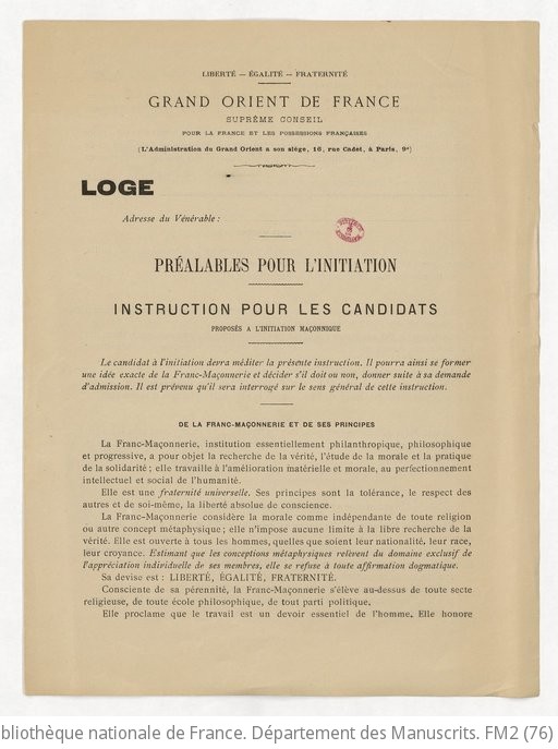 Correspondance Des Loges Avec Le Grand Orient De France