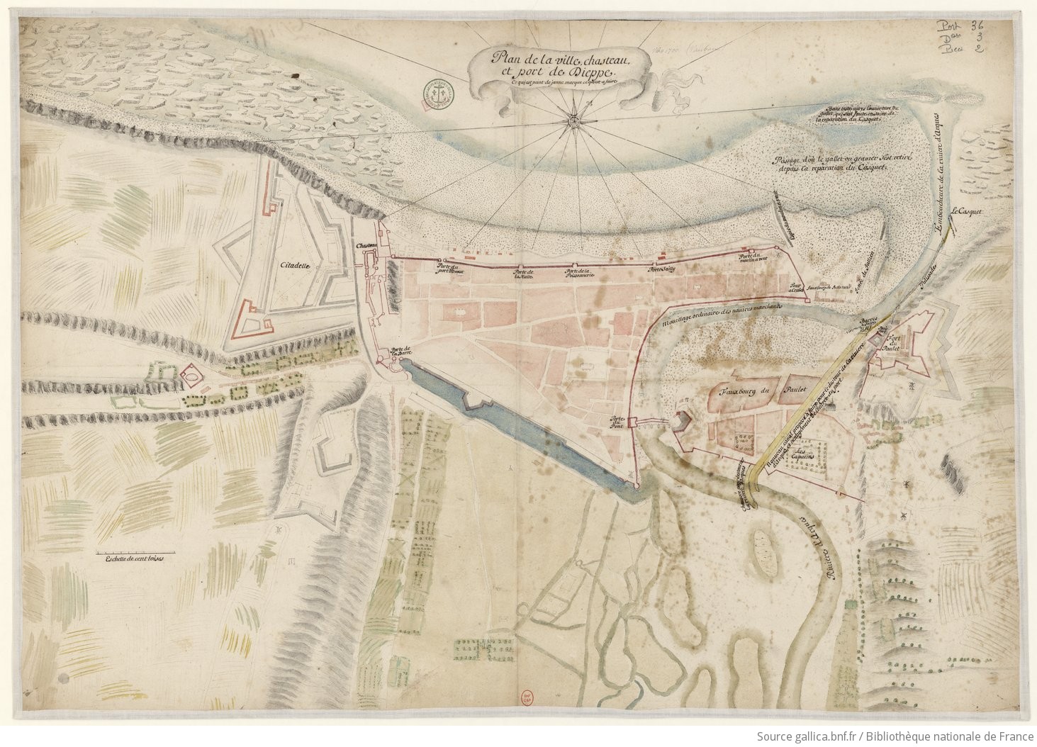Plan de la ville, chasteau et port de Dieppe