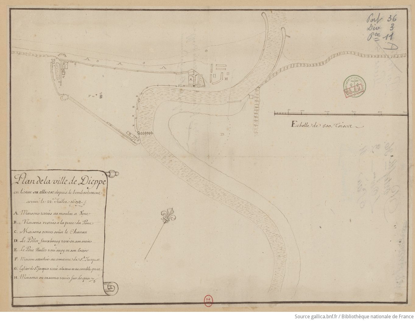 Plan de la ville de Dieppe [après le bombardement du 22 juillet 1694]