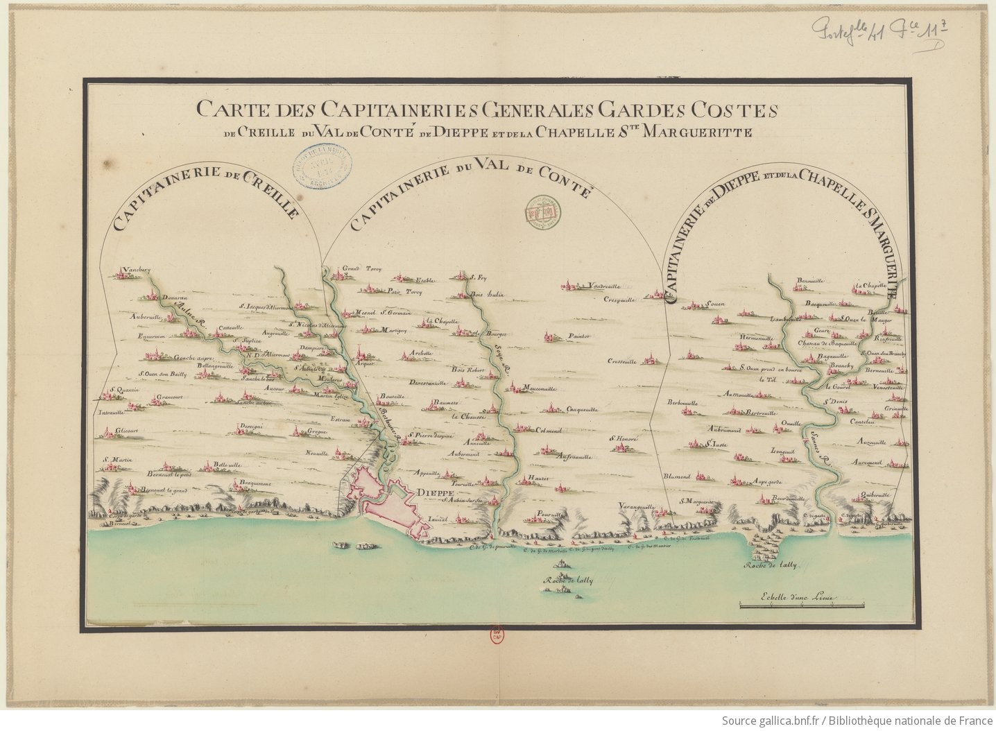 Carte des capitaineries... de Creille, du Val de Conté, de Dieppe et de la Chapelle Ste Margueritte