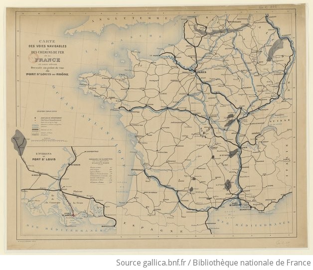 Carte Des Voies Navigables Et Des Chemins De Fer De La France, Et Carte ...