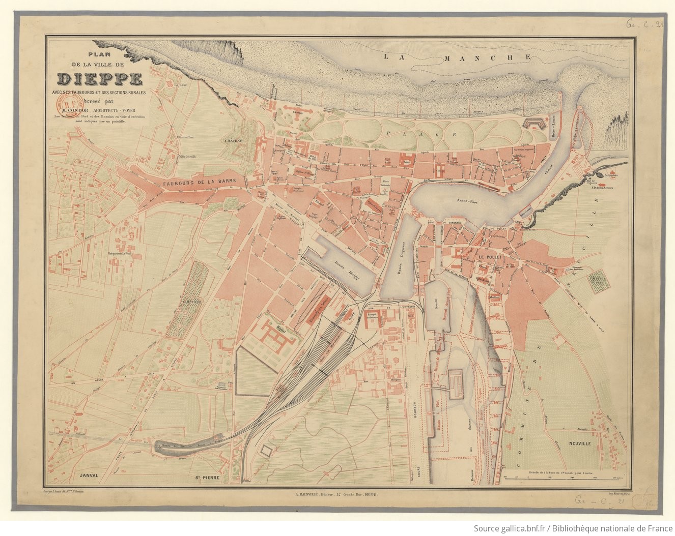 Plan de la ville de Dieppe, avec ses faubourgs et ses sections rurales / dressé par M. Condor...