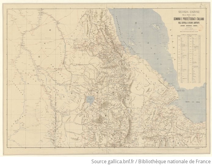 Seconda Edizione della nuova carta dei domini e protettorati italiani  nell'Eritrea e regioni limitrofe (Sudan, Abissinia, Harar)