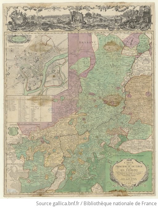 Carte de la principauté de Liège et de ses environs tirée des observations  faites sur les lieux par le R.P. Nicolas Le Clerc, avec un plan de la ville  de Liège levé
