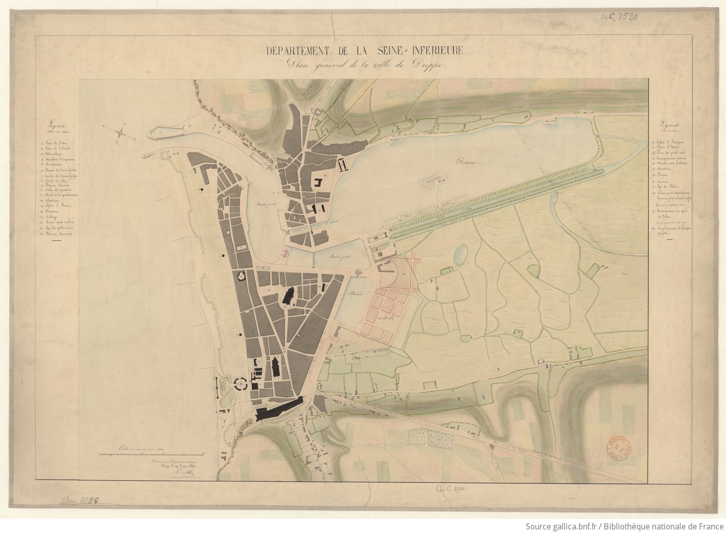 Département de la Seine-Inférieure. Plan général de la ville de Dieppe dressé par l'ingénieur soussigné. Dieppe, le 19 juin 1840
