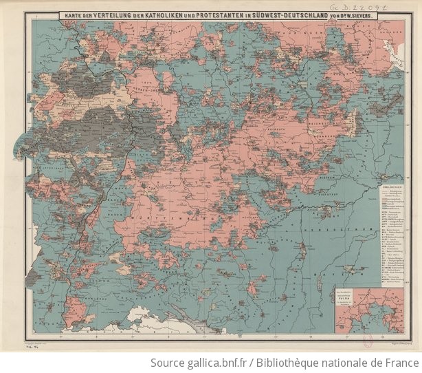 Karte Der Verteilung Der Katholiken Und Protestanten In Sudwest Deutschland Von Dr W Sievers Gallica