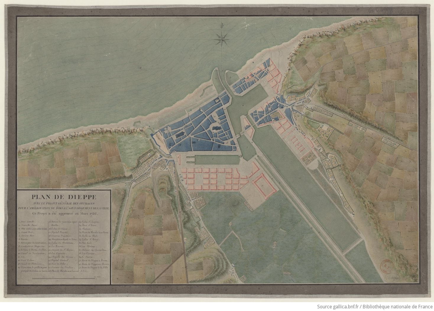 Plan de Dieppe avec le projet général des ouvrages pour l'amélioration du port et l'agrandissement de la ville... approuvé en mars 1786