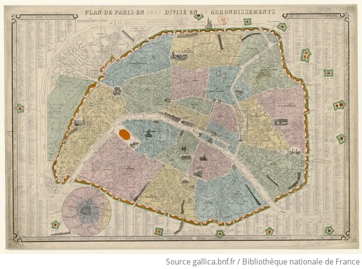 Plan De Paris En 1860 Divisé En 20 Arrondissements Gravé Par J N Henriot Gallica