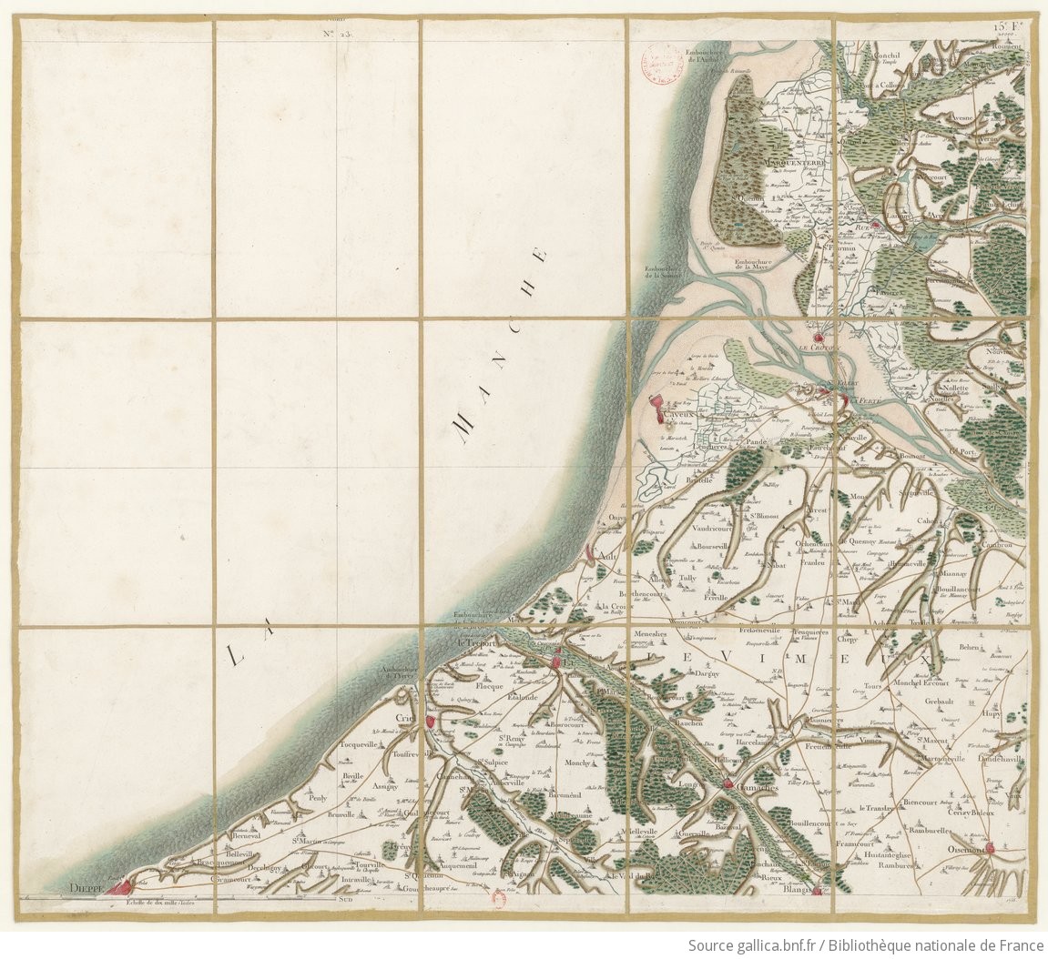Carte générale de la France. 023, [Dieppe]. N°23. 15e Flle / [établie sous la direction de César-François Cassini de Thury]