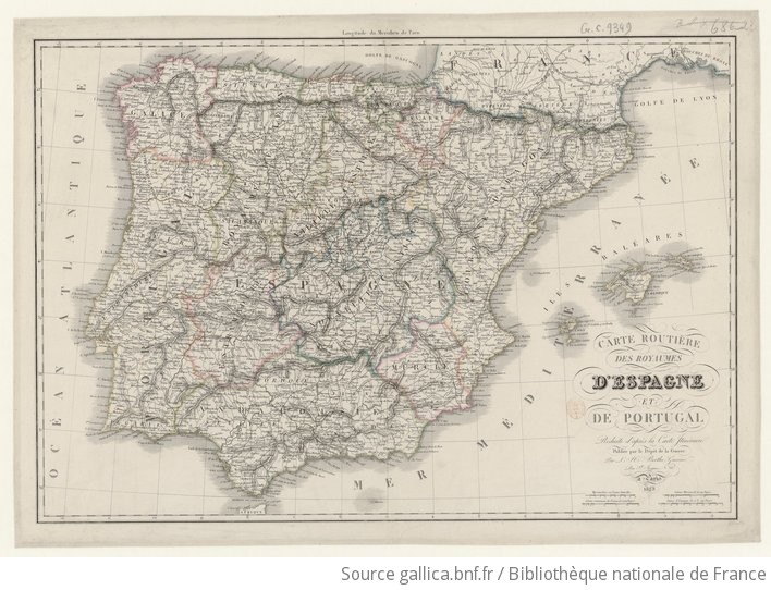 Carte Routiere Des Royaumes D Espagne Et De Portugal Reduite D Apres La Carte Itineraire Publiee Par Le Depot De La Guerre Par L H Berthe Graveur Gallica