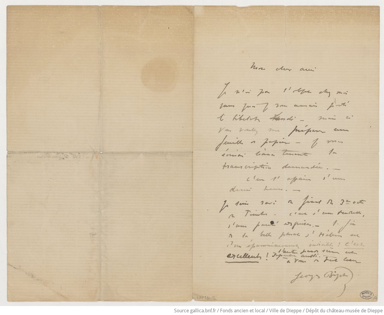 [5 lettres de Georges Bizet à Camille Saint-Saëns]