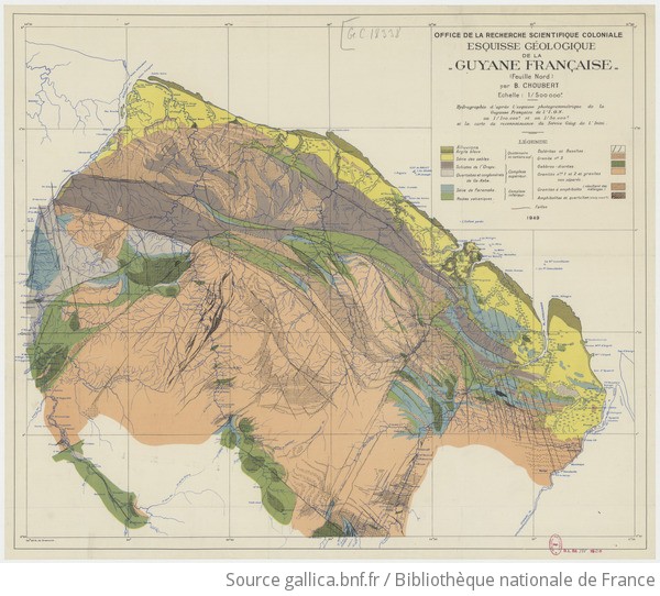 Carte géologique simplifiée de la Guyane et localisation des principaux