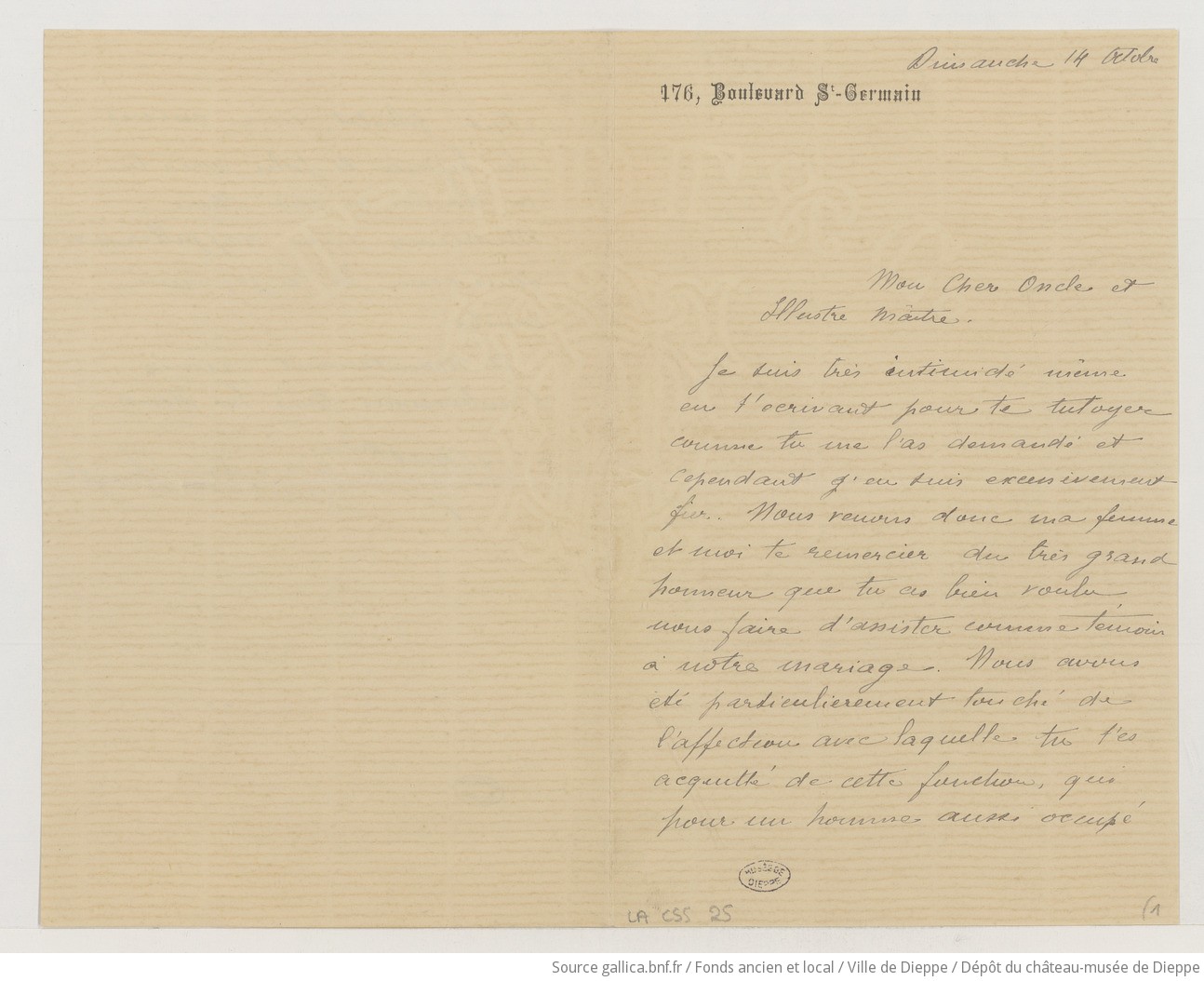 [5 lettres et 3 pages de formalités administratives d'Antoine Chazal à Camille Saint-Saëns] (manuscrit autographe)