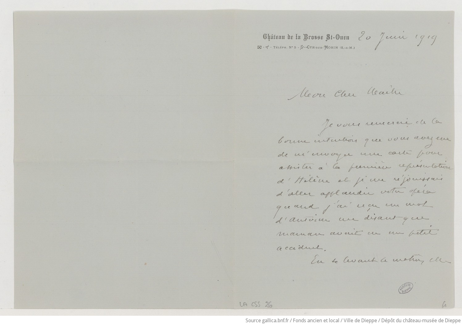 [Lettre d'André Chazal à Camille Saint-Saëns] (manuscrit autographe)