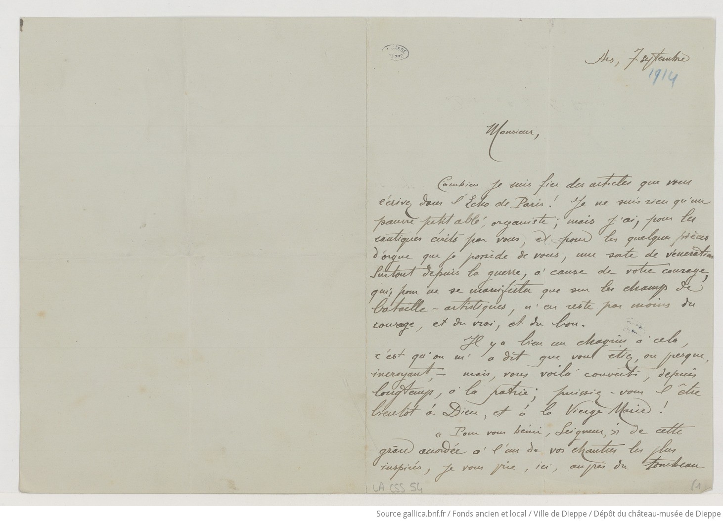 [46 lettres, 1 carte-lettre et 1 coupure de presse de Gabriel Renoud à Camille Saint-Saëns] (manuscrit autographe)