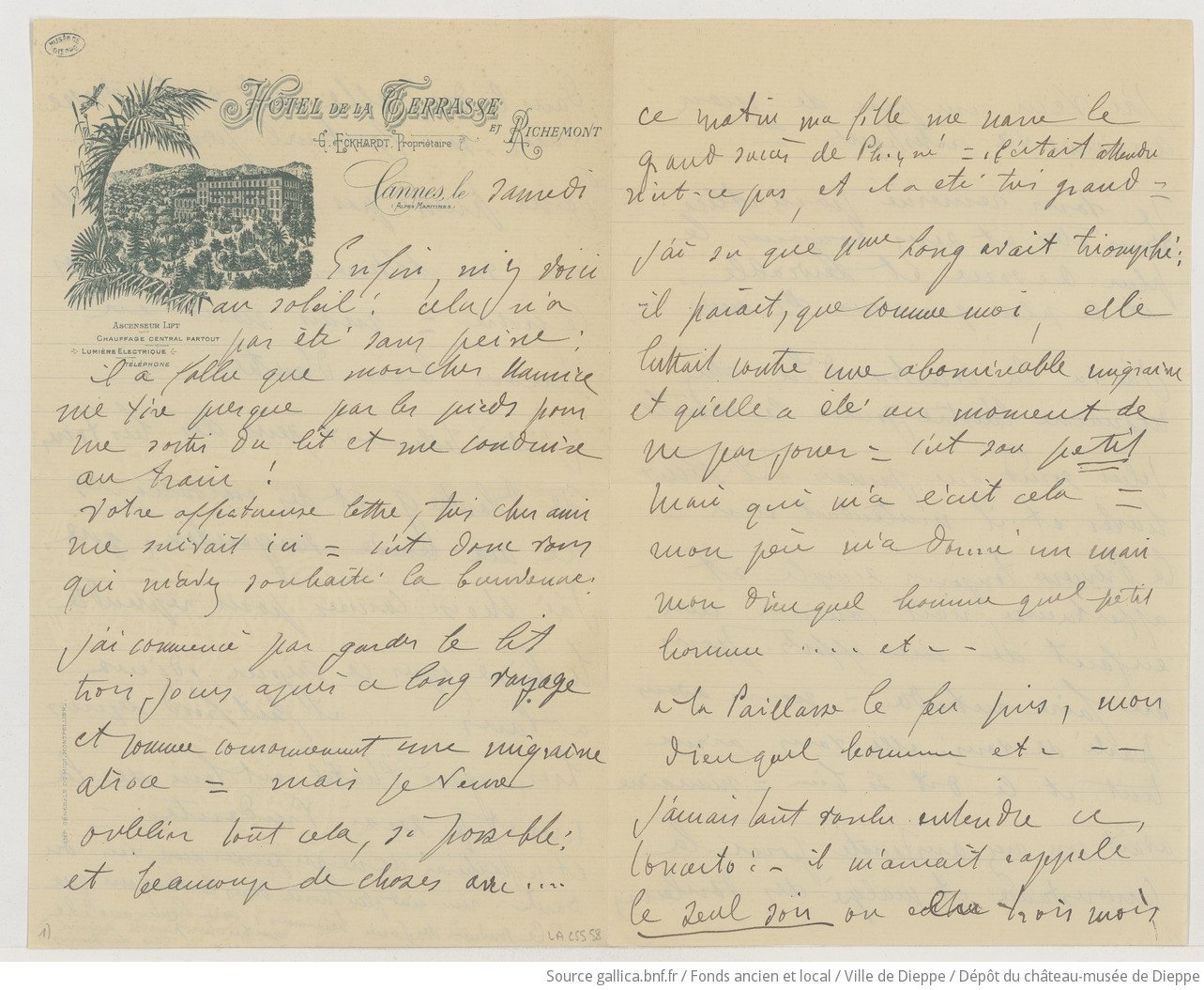 [29 lettres, 6 cartes pneumatiques et 1 programme de concert de Caroline de Serres à Camille Saint-Saëns] (manuscrit autographe)