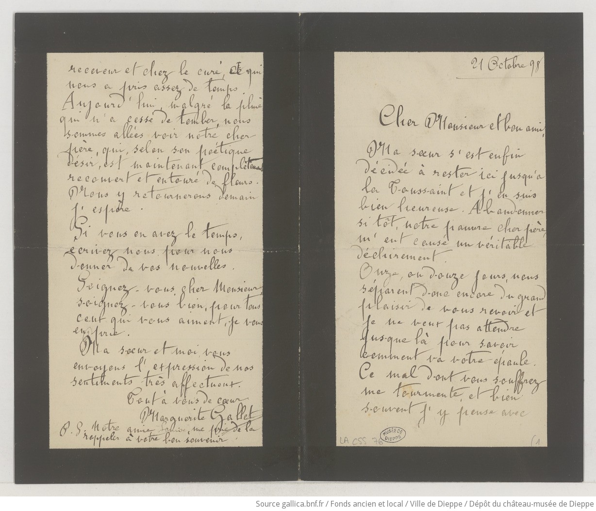[36 lettres, 1 télégramme et 1 carte-lettre de Marguerite Gallet à Camille Saint-Saëns] (manuscrit autographe)