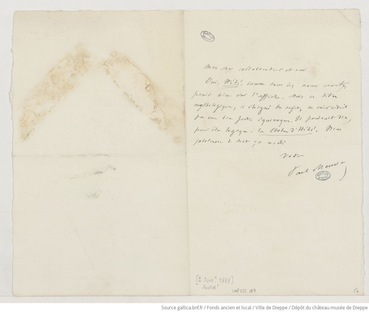 [16 lettres, 1 télégramme, 1 carte pneumatique et 2 cartes de visite de Paul Meurice à Camille Saint-Saëns] (manuscrit autographe)