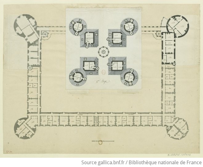 Chateau De Chambord Plan Du Premier Etage Et Des Etages 2 3 4 Et 5 Du Donjon Dessin Gallica