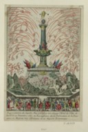 Representation du Superbe Feu d'Artifice tiré devant l'Hôtel de Ville de Paris le 14 Decembre 1783