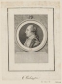 Portrait de G. Washington, en buste, de profil dirigé à gauche dans un médaillon rond P. E. Du Simitier