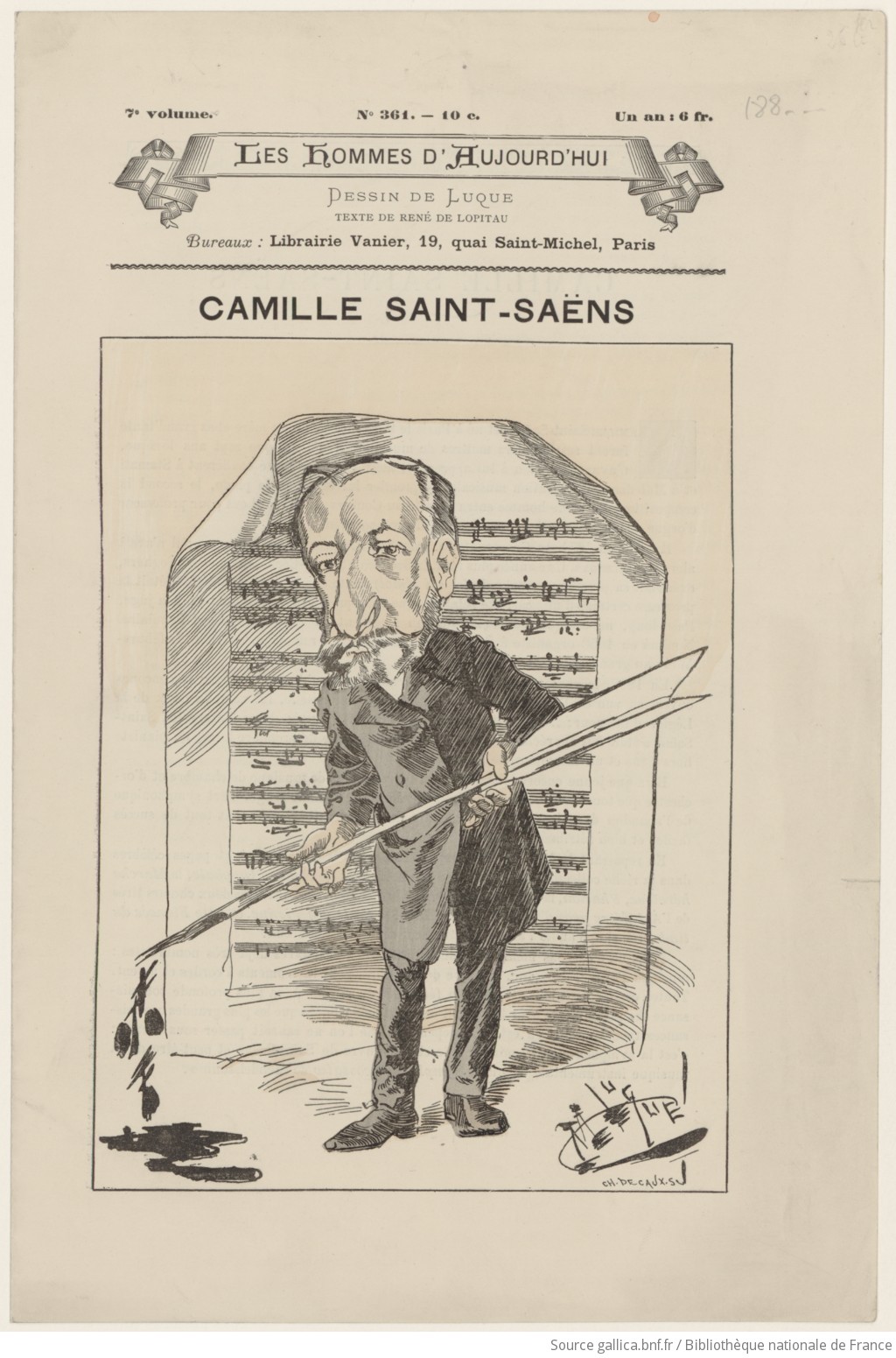 Camille Saint-Saëns / dessin de Luque ; Ch. Decaux sc. ; texte de René de Lopitau