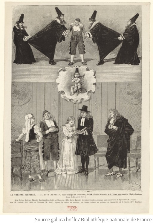 Le Theatre Illustre L Amour Medecin Opera Comique En Trois Actes De Mm Charles Monselet Et F Poise Represente A L Opera Comique Estampe Dessin De M Adrien Marie Acte Ii Les Docteurs