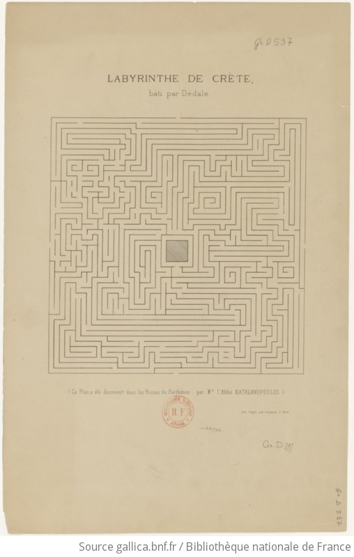 Labyrinthe De Crete Bati Par Dedale Ce Plan A Ete Decouvert Dans Les Ruines Du Parthenon Par M L Abbe Katalanopoulos Gallica