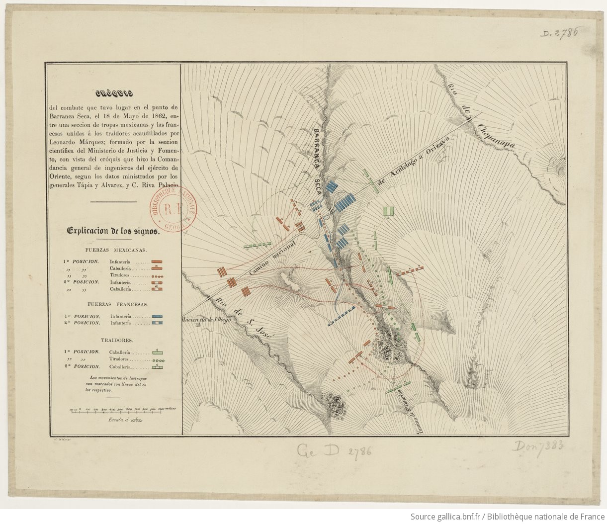 Croquis del combate que tuvo lugar en el punto de Barranca seca, el 18 de mayo de 1862, entre una seccion de tropas mejicanas y las Francesas...