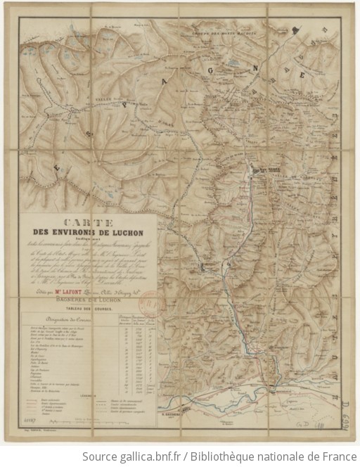 Cartes Des Environs De Luchon Indiquant Toutes Les Excursions A Faire Dans Les Montagnes Francaises Et Espagnoles D Apres La Carte D Etat Major Celle De M L Ingenieur Lezat Et La Plupart De Celles Parues