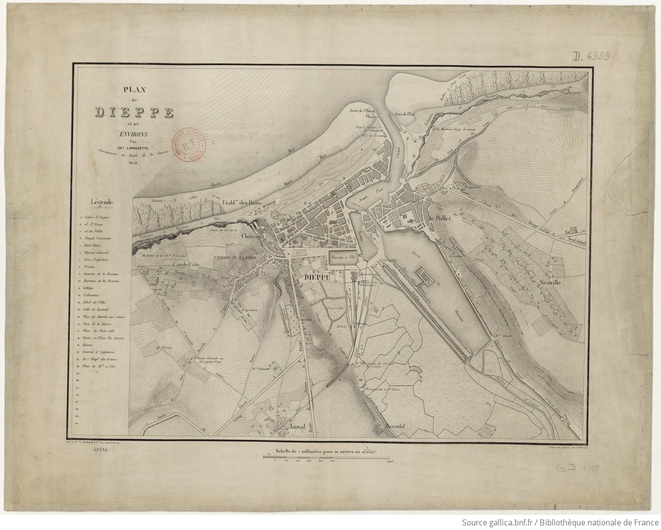 Plan de Dieppe et ses environs / par Ch. Larochette, dessinateur au Dépôt de la Guerre ; gravé sur pierre par St. Mesme