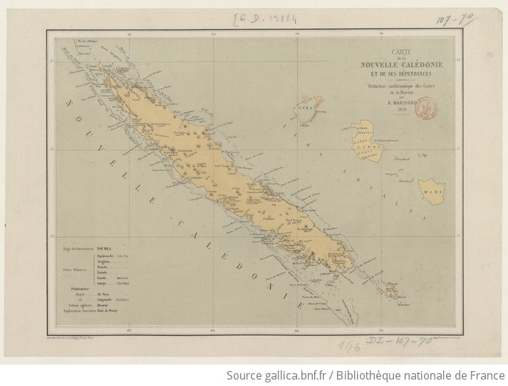 Carte De La Nouvelle Caledonie Et De Ses Dependances Reduction Mathematique Des Cartes De La Marine Par A Marchand 1870 Grave Chez Erhard Gallica