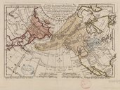 Carte des nouvelles découvertes entre la partie orient[a]le de l'Asie et l'occid[enta]le de l'Amérique avec des vuës sur la Gr[an]de Terre reconnuë par les Russes en 1741 1752