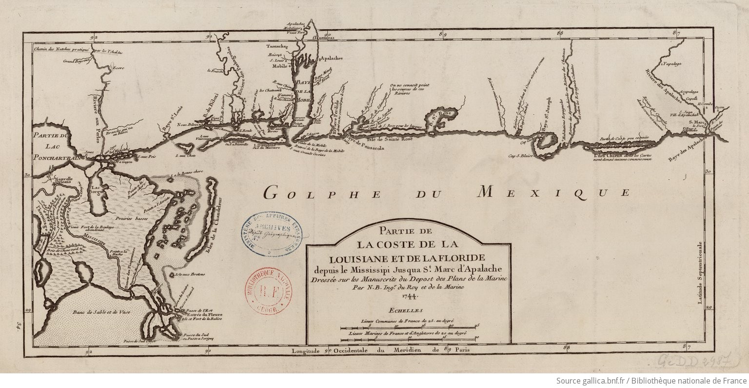 Partie de la coste de la Louisiane et de la Floride depuis le Mississipi jusqua St. Marc d'Apalache. J. N. Bellin. 1744