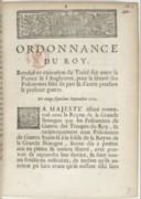 Ordonnance du Roy, rendue en exécution du traité fait entre la France & l'Angleterre, pour la liberté des prisonniers faits de part & d'autre pendant la présente guerre  1712