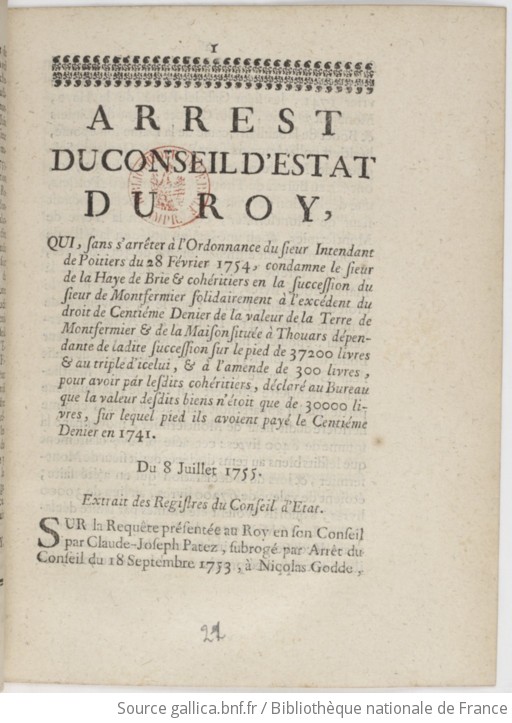 Arrest Du Conseil D'estat Du Roy Qui, Sans S'arrêter à L'ordonnance Du ...