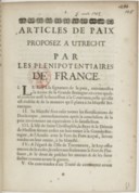 Articles de paix proposés a Utrecht par les plenipotentiaires de France   1712