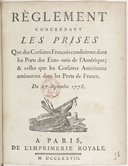 Règlement concernant les prises que des corsaires françois conduiront dans les ports des États-Unis de l'Amérique  1778
