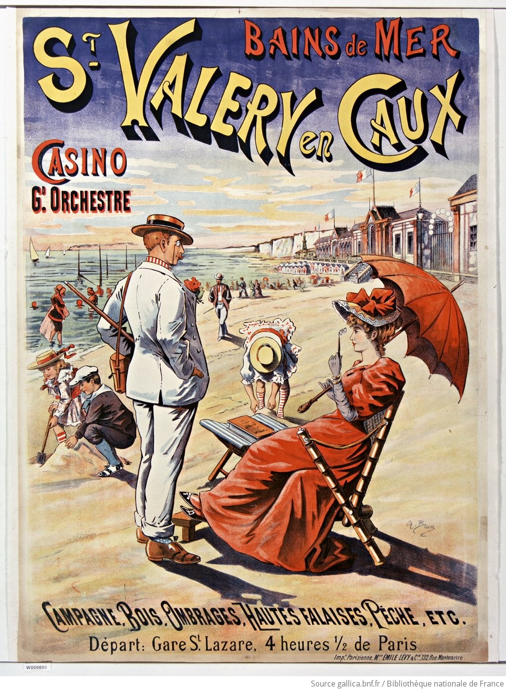 Póster anunciando la estación balnearia de St. Valery en Caux (1895). Imagen: Gallica, Bibliotèque National de France.