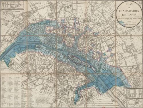 Plan de l'inondationde 1740 à Paris Gravure 1872 