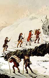 Voyage de monsieur de Saussure  la cime du Mont Blanc. Planche I, la monte. 18me sicle