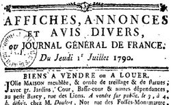 Accéder à la page "Affiches, annonces et avis divers, ou Journal général de France "
