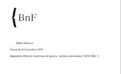 Appareils d'Etat et machines de guerre. Cours de Gilles Deleuze (1979-1980) - BnF - Gallica