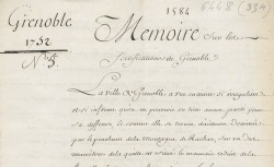 Accéder à la page "Mémoire sur les fortifications de Grenoble, 1752"