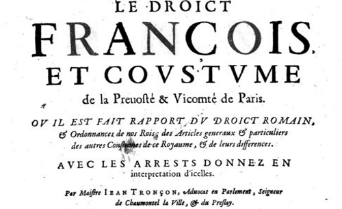 Accéder à la page "Documents de la Bibliothèque municipale de Lyon concernant la coutume de Paris"