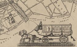Plan de la ville de Paris représentant les nouvelles voitures publiques à 30 cent. 1830